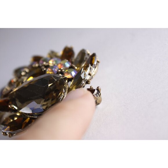 LARGE Rhinestone brooch / pendant champagne, honey and Aurora Borealis colours, - Picture 9 of 10